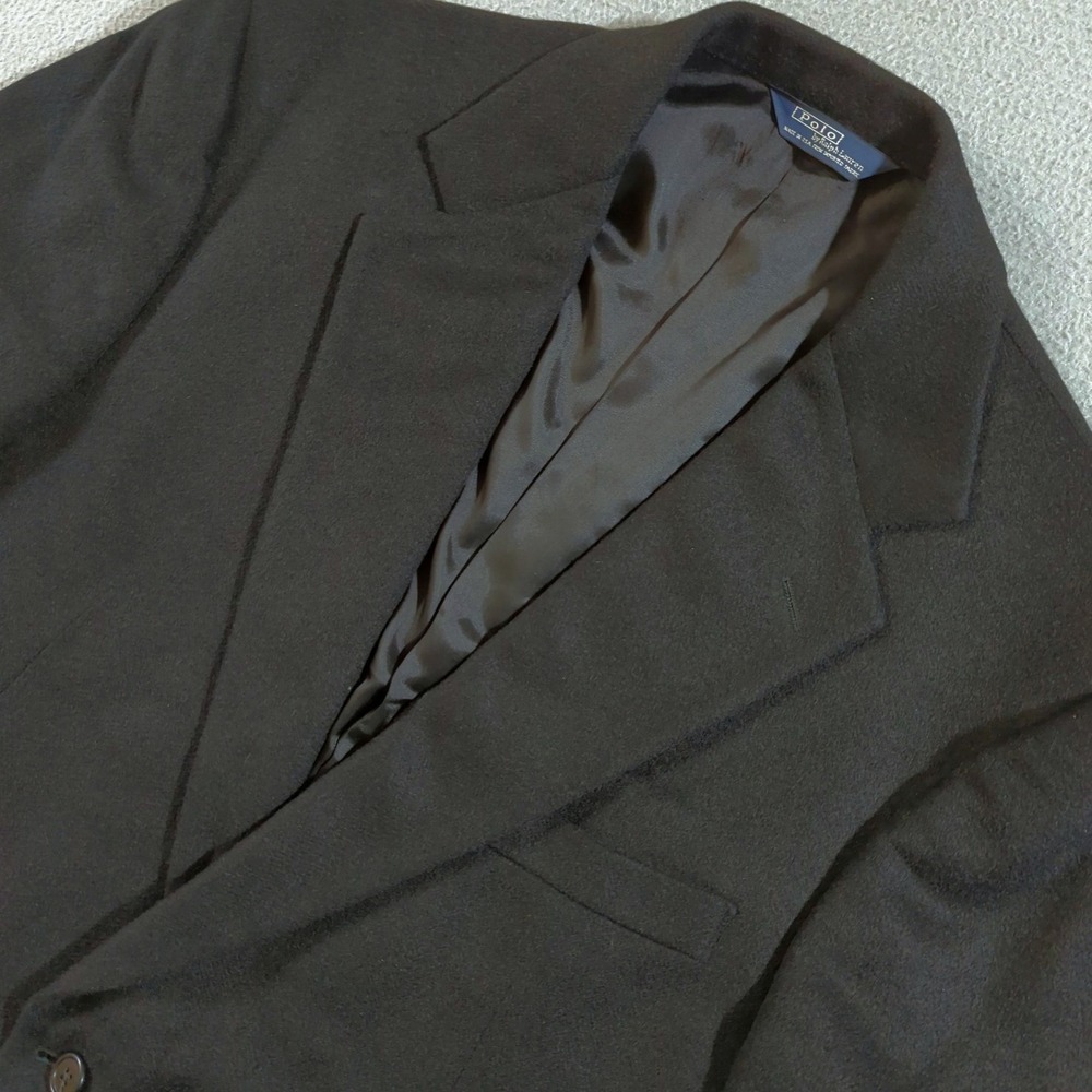 VTG Polo Ralph Lauren Blazer Mens 44 Black Camel Hair 2 Button Sport Coat USA